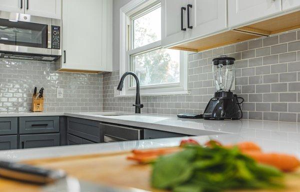 Kitchen & Bath remodel in Chantilly, VA with countertops, cabinets & tiles