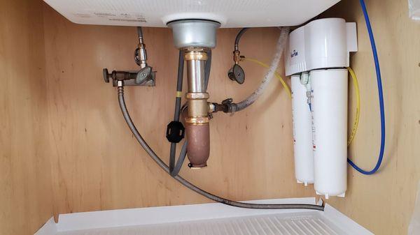 Finished project, incl. water filters with connections simplified & moved toward back of cabinet