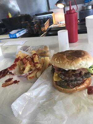 Double Cheese Burgers and fries