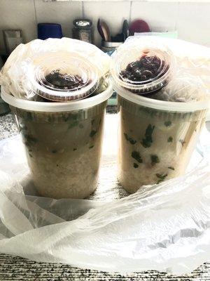 Take out containers with Fish and Chicken Porridge.