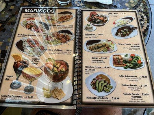 Mariscos menu