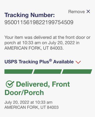 Delivery confirmed. Sent back to where it was shipped from.