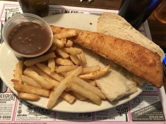 Haddock sandwich, fries with gravy