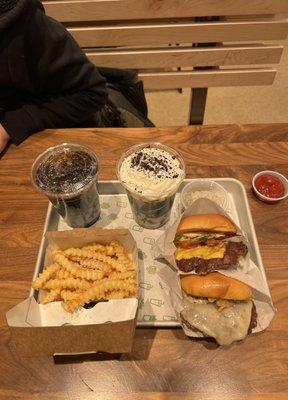 Crinkle Fries, Chocolate Shake,  Avocado Bacon Burger, Truffle Burger (seasonal)