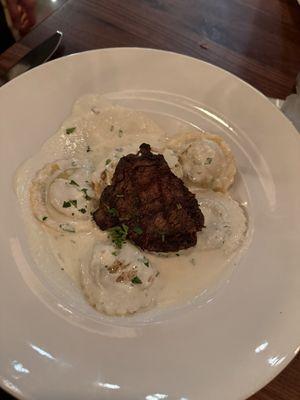 Wild mushroom ravioli with 4oz steak