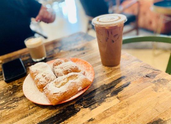 Beignets and Vanilla Latte with Almond Milk