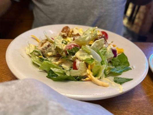 Our salads. His with all my extra croutons and with egg. I don't do wheat or egg because of allergies lol