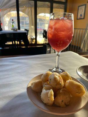 Garlic knots and House Made Sangria