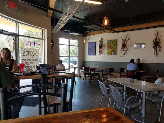 The restaurant interior- open,  light,  breezy.