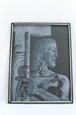 Jesus holding the Cross
By Clements 
20" X 26" , Original acrylic on canvas