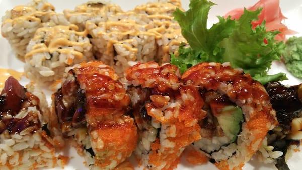 Front: American roll, back: spicy salmon roll