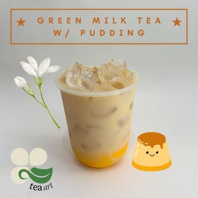 Smooth Jasmine green milk tea with silky pudding