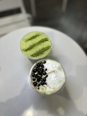 Matcha Zen (back) and Matcha Bobo Shake (front)