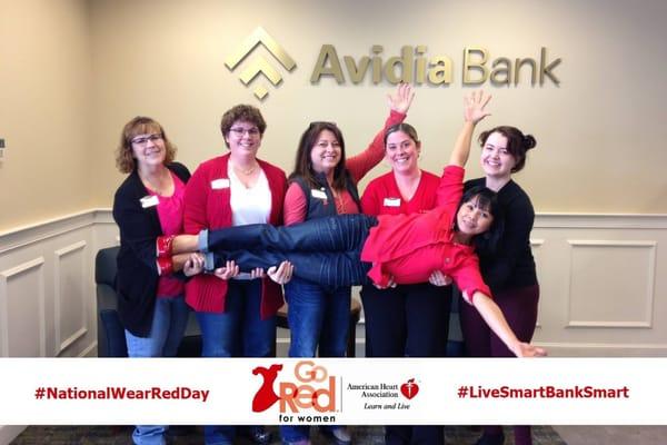 Hudson South branch showing off their support for Go Red for Women!