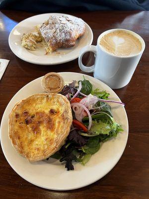 Mini Quiche Lorraine with side salad , Almond Croissant