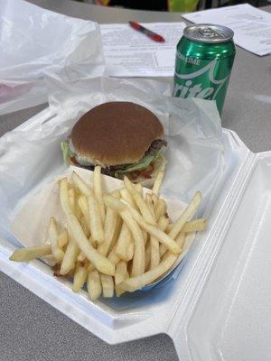 Hamburger combo with included drink.