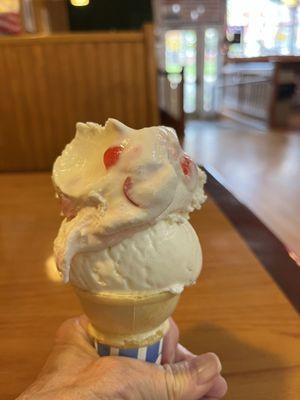 Small cherry-vanilla cone.