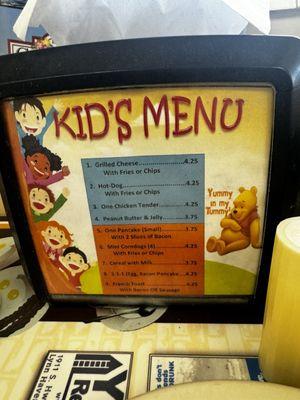 Kids menu