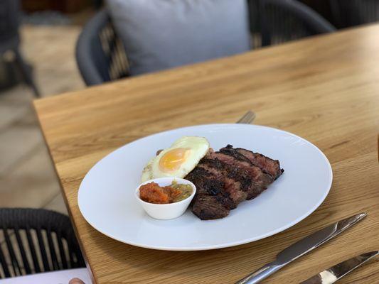 Steak, beans, and egg