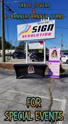 Table Covers And X-Banners 
@ Sign Revolution LLC
5321 Brainerd Rd, Chattanooga TN 37411
(423)206-9696