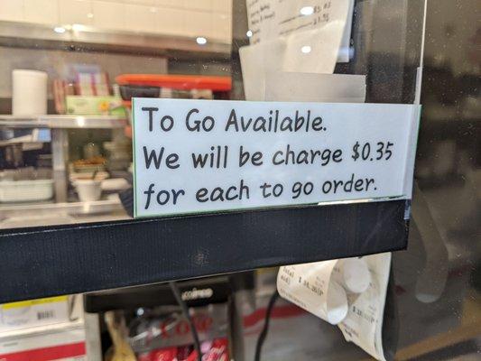 Charge of $0.35 for to go orders