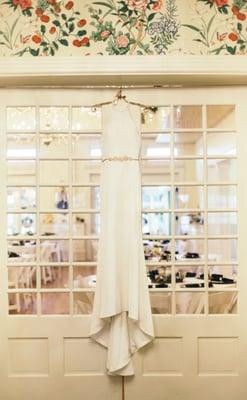 Love this wedding dress shot into the ballroom of the Glendale Lyceum.