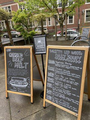 Seasonal sandwiches and daily soup board