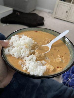 Panang curry with chicken. White rice