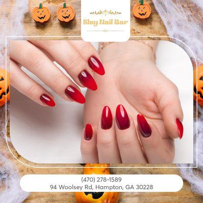 Ombre red nails bringing the perfect spooky flair for Halloween!