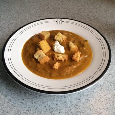 Pumpkin & mushroom soup. To go.