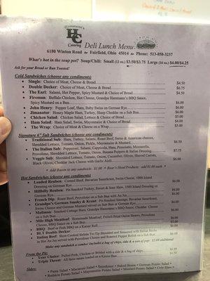 Lunch menu