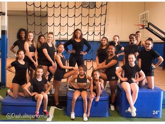 Our main tumbling team! We put in the hard work in this great environment. It's safe, fun for all levels .