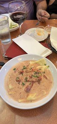 Cheese ravioli with vodka sauce