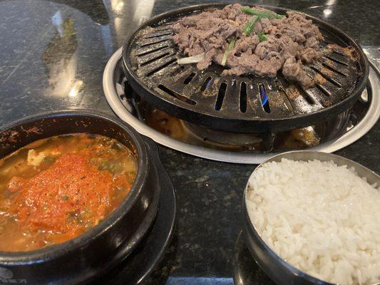 Succulent Bulgogi and sticky rice for your fat face. That soup...no idea what it is, but BAYAM!!!  So good and spicy.