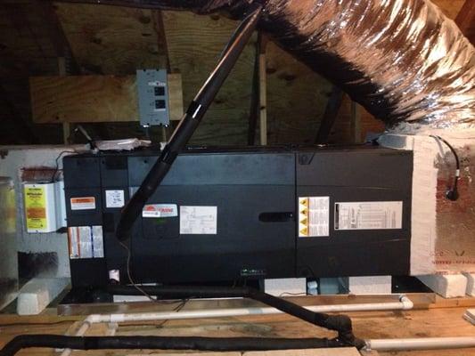 Trane Hyperion air handler attic installation.