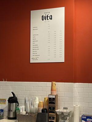 Coffee menu