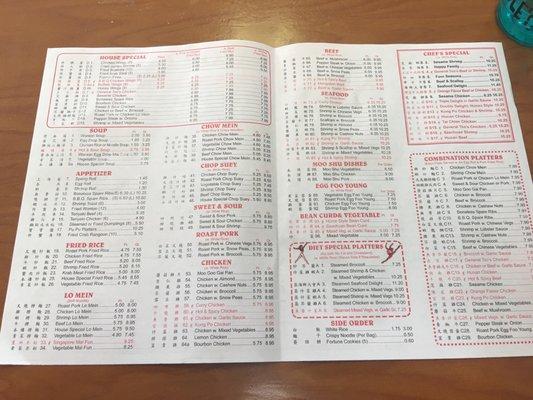 The menu for  for top CHINA on bayshore!