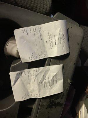 Pictures of receipts.  Josh terrible representative