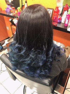 My hair after color is blue with hints of green