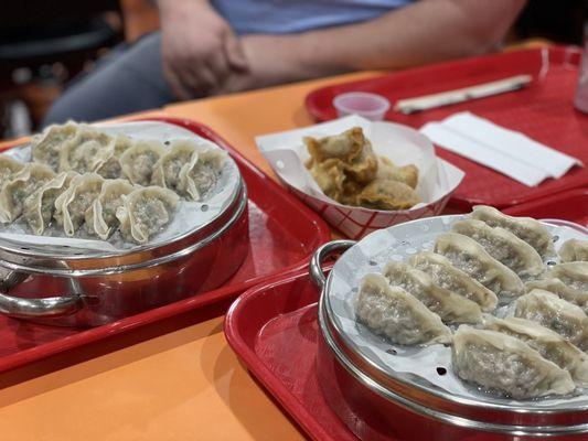 Traditional dumplings (steamed and fried) and beef dumplings.