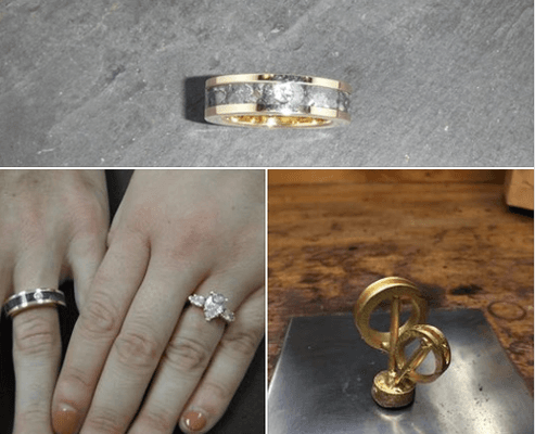 Custom ring creation. Lunar meteorite and diamond wedding bands. Let your creativity become a reality.