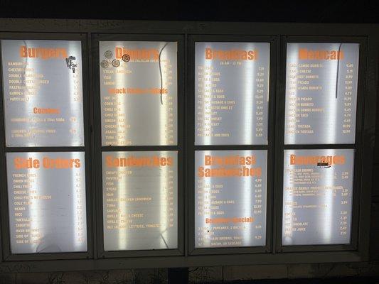 Drive thru Menu as of October 2022