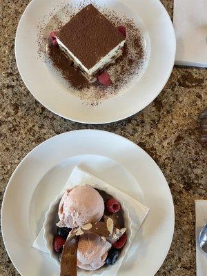 Strawberry ice cream and tiramisu