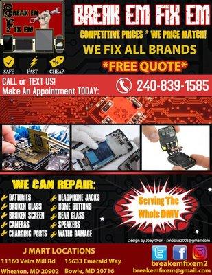 Come in to J Mart for phone repairs as well as other devices!