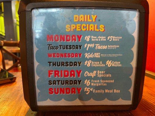 Daily specials.