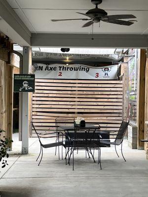 Axe throwing, patio area