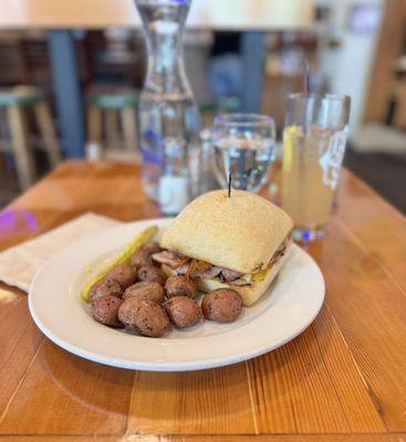 Cubano on ciabatta with roasted potatoes