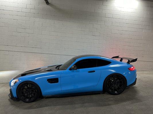 Smurf blue wrapped Mercedes gts