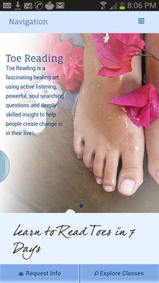 Enjoy a Toe Reading as a stand alone, a mini session add on to another therapy or even at a party or event.