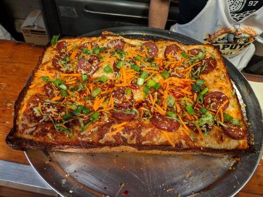 Szechuan Sausage Detroit-style Pizza